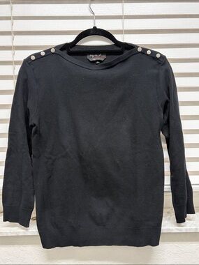 Agnes b. Black Button-Shoulder Women’s wool Sweater